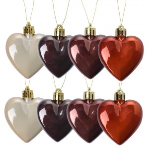 Set 8ks vánoční ozdoba plastové metalické srdce - 5*3*5 cm