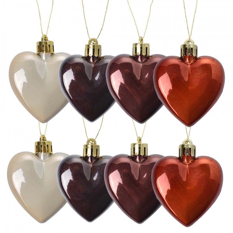 Set 8ks vánoční ozdoba plastové metalické srdce - 5*3*5 cm