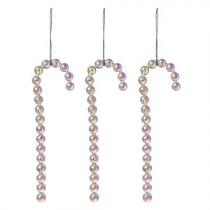 Set 3ks stříbrná vánoční ozdoba cukrová hůl - 4*1*14 cm