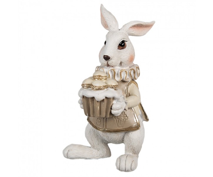 Figurka králíka 13 cm Bílá Hnědá Polyresin - 8*7*13 cm Clayre & Eef