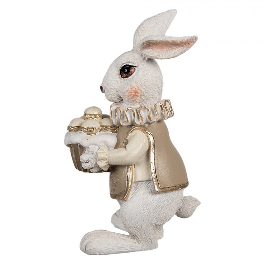 Figurka králíka 13 cm Bílá Hnědá Polyresin - 8*7*13 cm