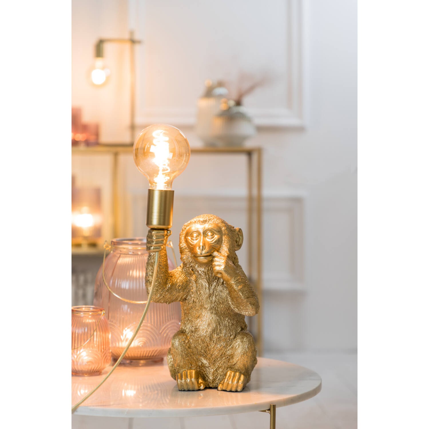 Zlatá stolní lampa s opičkou Monkey S - 20*19*34 cm/40W