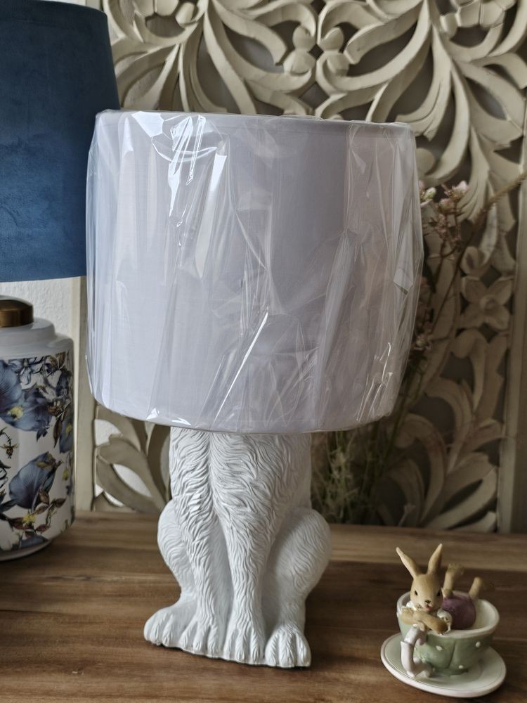 Bílá stolní lampa zajíc se zlatýma ušima - Ø 20*45 cm E27/max 1*60W