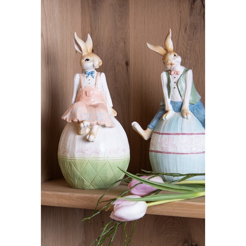 Dekorace králíček sedící na modrém vajíčku - 15*12*25 cm