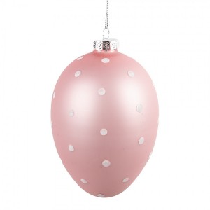 Růžové závěsné skleněné vajíčko s puntíky Egg - Ø 10*16 cm 
