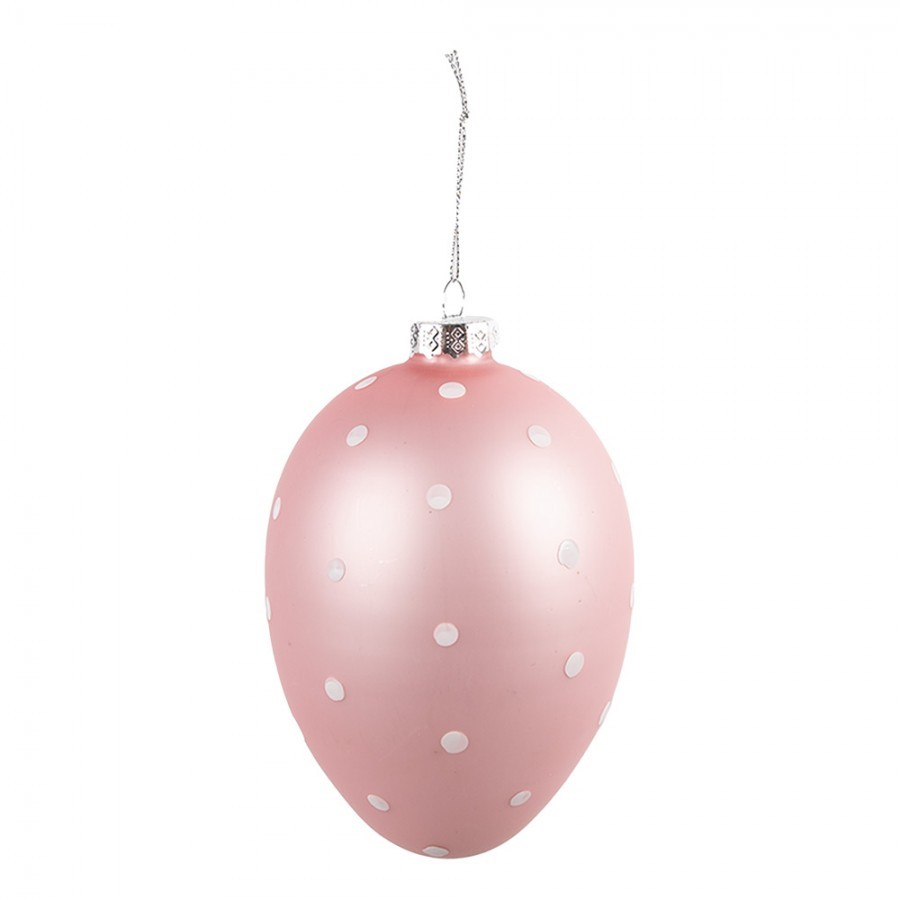 Růžové závěsné skleněné vajíčko s puntíky Egg - Ø 10*16 cm 