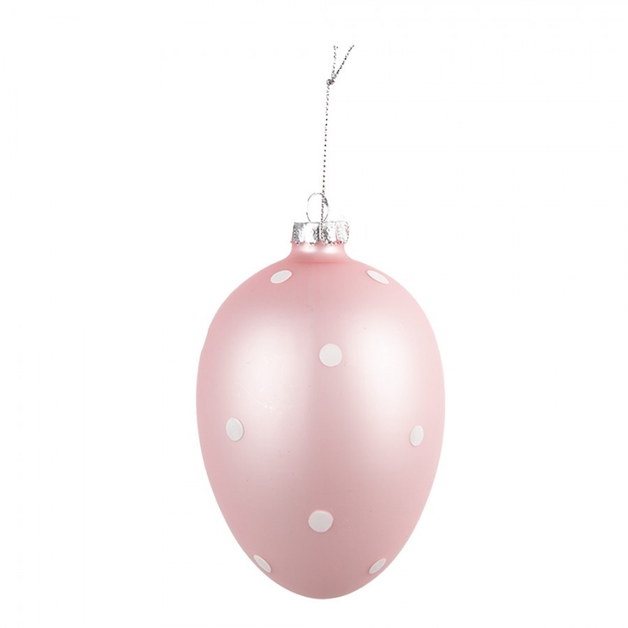 Růžové závěsné skleněné vajíčko s puntíky Egg Dots - Ø 8*12 cm 