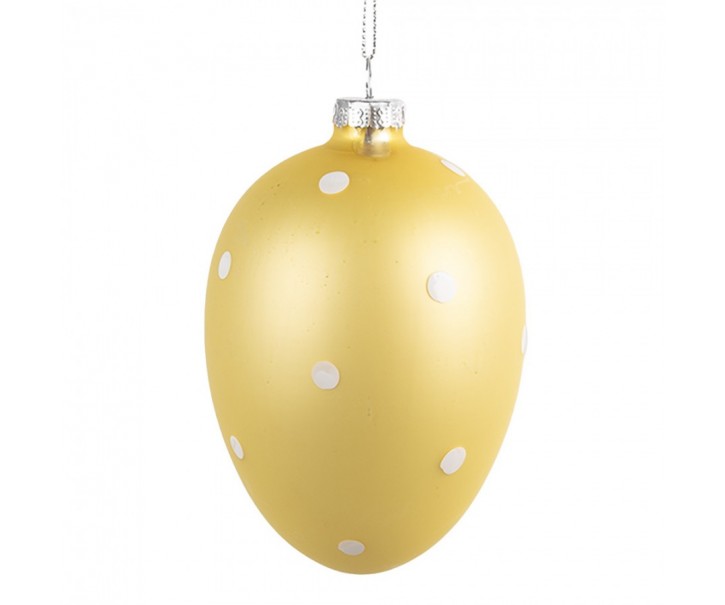 Žluté závěsné skleněné vajíčko s puntíky Egg Dots - Ø 8*12 cm 