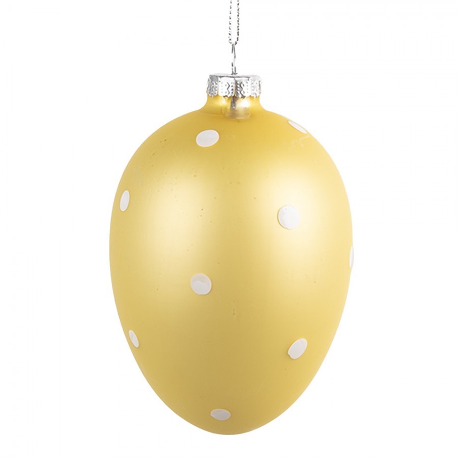 Žluté závěsné skleněné vajíčko s puntíky Egg Dots - Ø 8*12 cm 