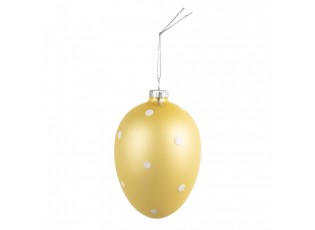 Žluté závěsné skleněné vajíčko s puntíky Egg Dots - Ø 8*12 cm 