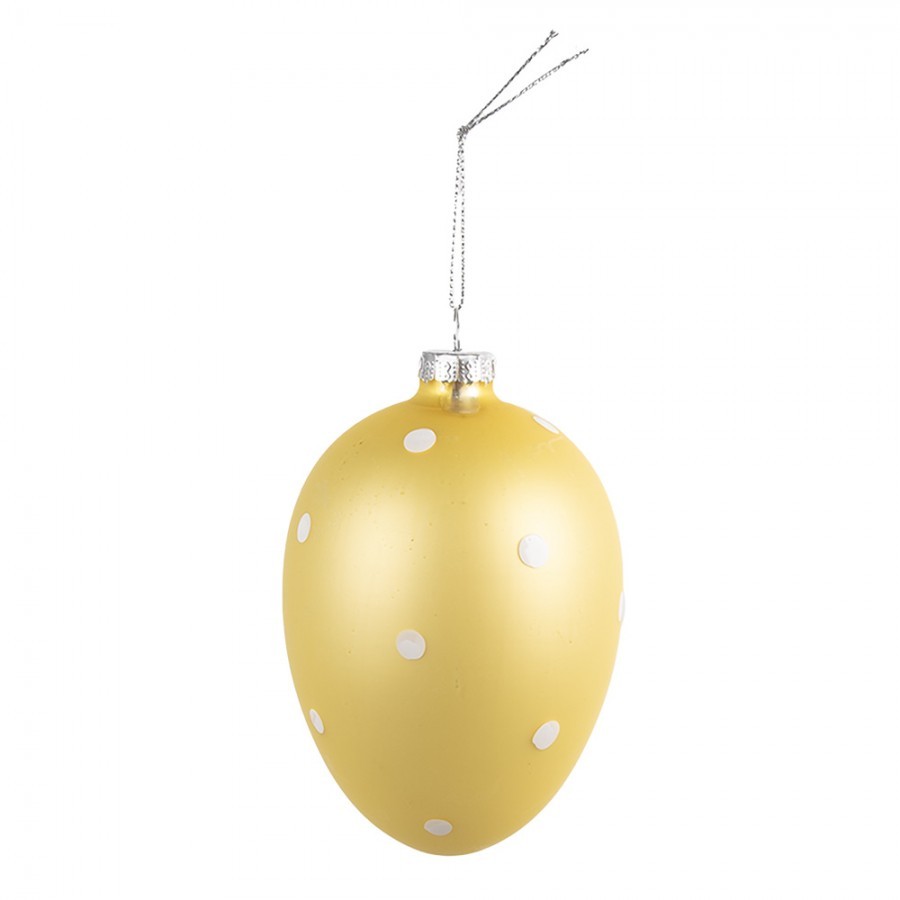 Žluté závěsné skleněné vajíčko s puntíky Egg Dots - Ø 8*12 cm 