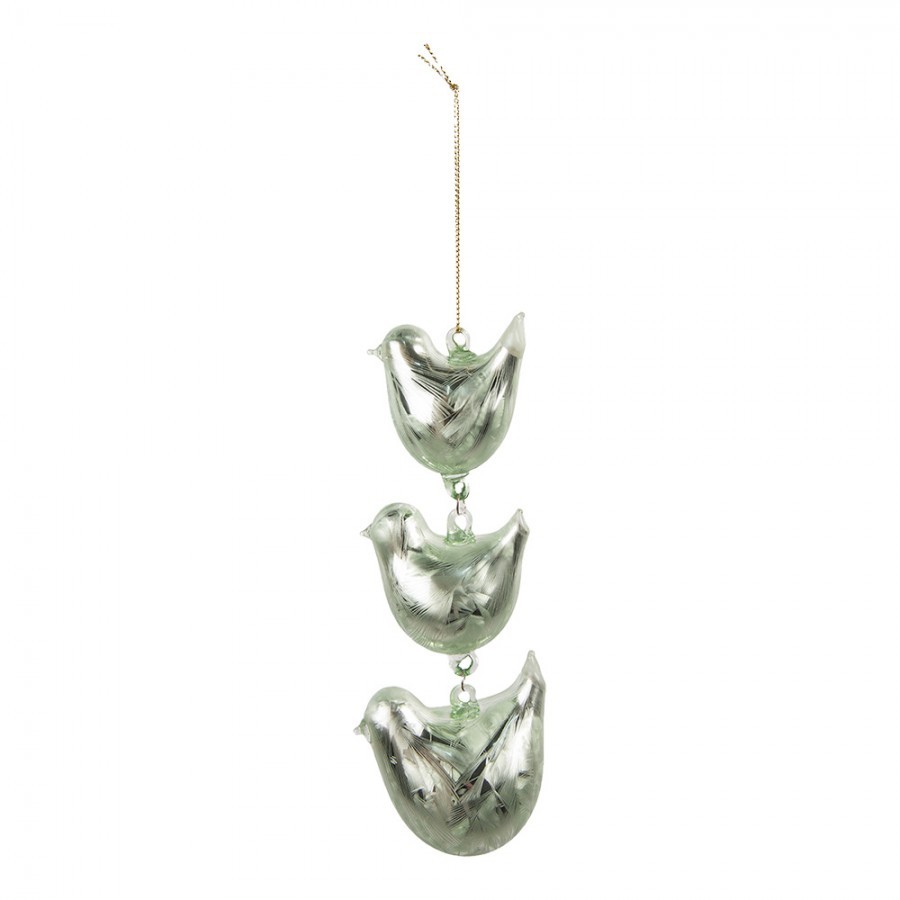 Závěsná dekorace 3ks zelený skleněný ptáček - 7*5*16 cm