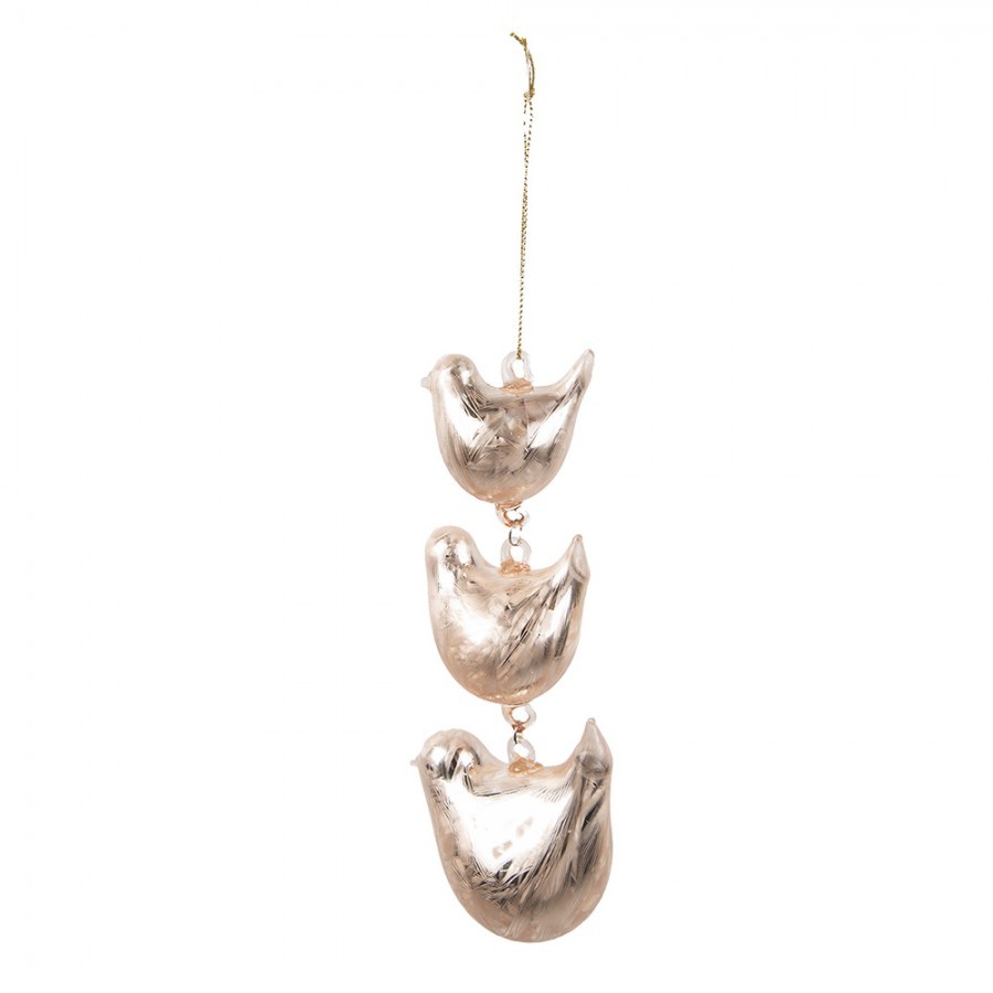 Závěsná dekorace 3ks růžový skleněný ptáček - 7*5*16 cm