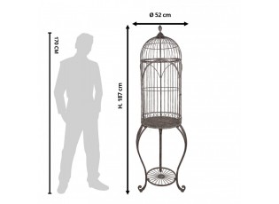 Hnědá kovová dekorační ptačí klec na noze Villia - Ø 52*187 cm 