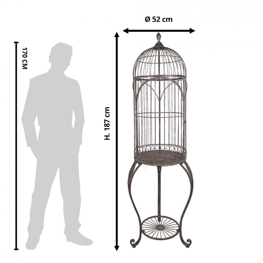Hnědá kovová dekorační ptačí klec na noze Villia - Ø 52*187 cm 