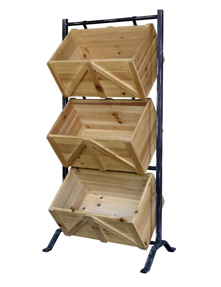 Černý kovový stojan s dřevěnými boxy Wooden boxes - 50*34*104 cm Chic Antique
