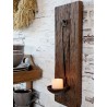 Dřevěný nástěnný svícen Grimaud Unit - 15*2*46 cm Barva: hnědá antik Materiál: recyklované dřevo, kov
