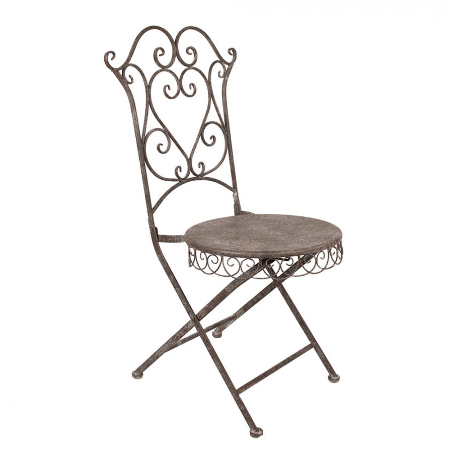 Hnědá antik kovová skládací zahradní židle Frenchia - 49*49*95 cm Clayre & Eef