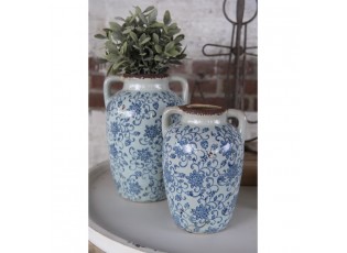 Dekorativní váza s modrými květy a uchy Tapp - 19*18*29 cm