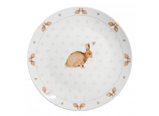 Bílý jídelní talíř s motivem králíčků a srdíček Bunnies in Love - Ø 26*2 cm