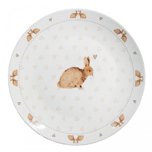 Bílý jídelní talíř s motivem králíčků a srdíček Bunnies in Love - Ø 26*2 cm