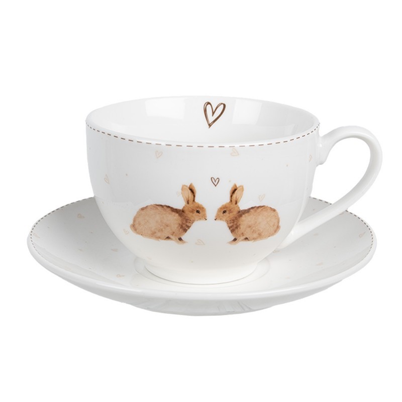 Šálek s podšálkem s králíčky a srdíčky Bunnies in Love - 12*9*6 cm / Ø 14*2 cm / 250 ml