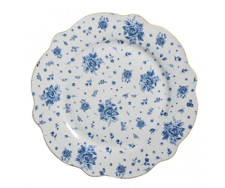 Bílý jídelní talíř s modrými růžičkami Blue Rose Blooming - Ø 27*2 cm