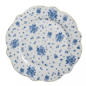 Bílý jídelní talíř s modrými růžičkami Blue Rose Blooming - Ø 27*2 cm