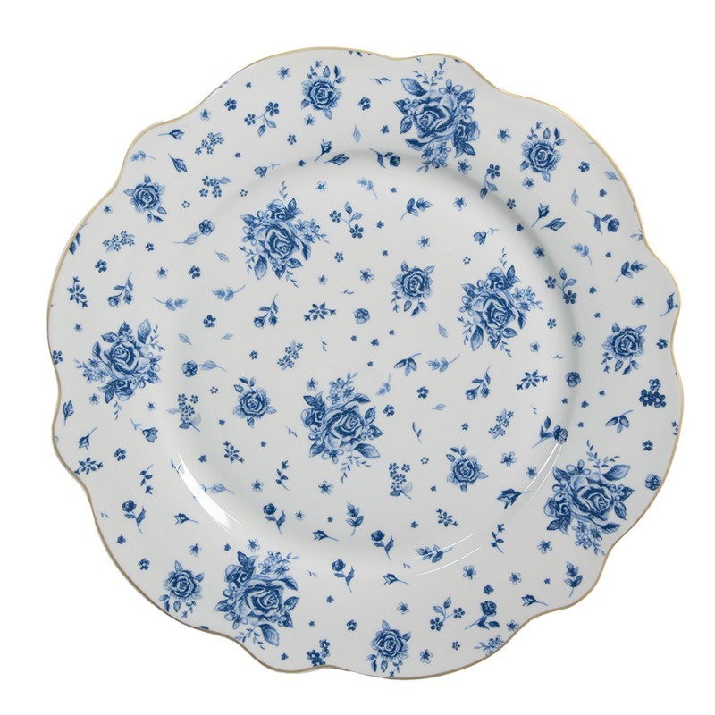 Bílý jídelní talíř s modrými růžičkami Blue Rose Blooming - Ø 27*2 cm