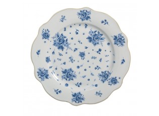 Bílý dezertní talíř s modrými růžičkami Blue Rose Blooming - Ø 20*2 cm