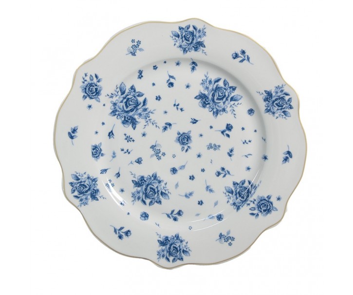 Bílý dezertní talíř s modrými růžičkami Blue Rose Blooming - Ø 20*2 cm