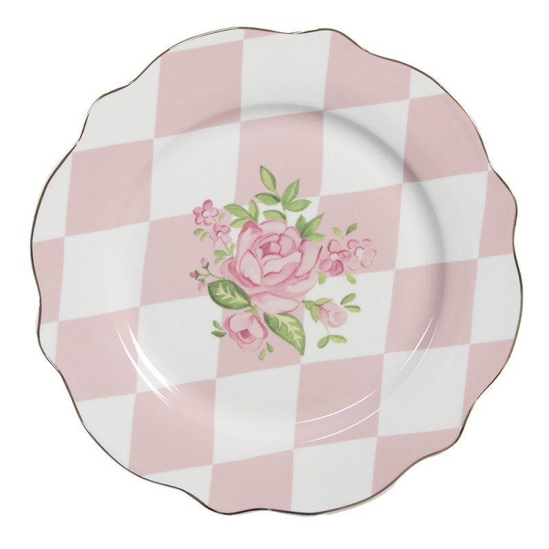 Bílo-růžový dezertní talíř s růžičkami Sweet Roses - Ø 20*2 cm Clayre & Eef