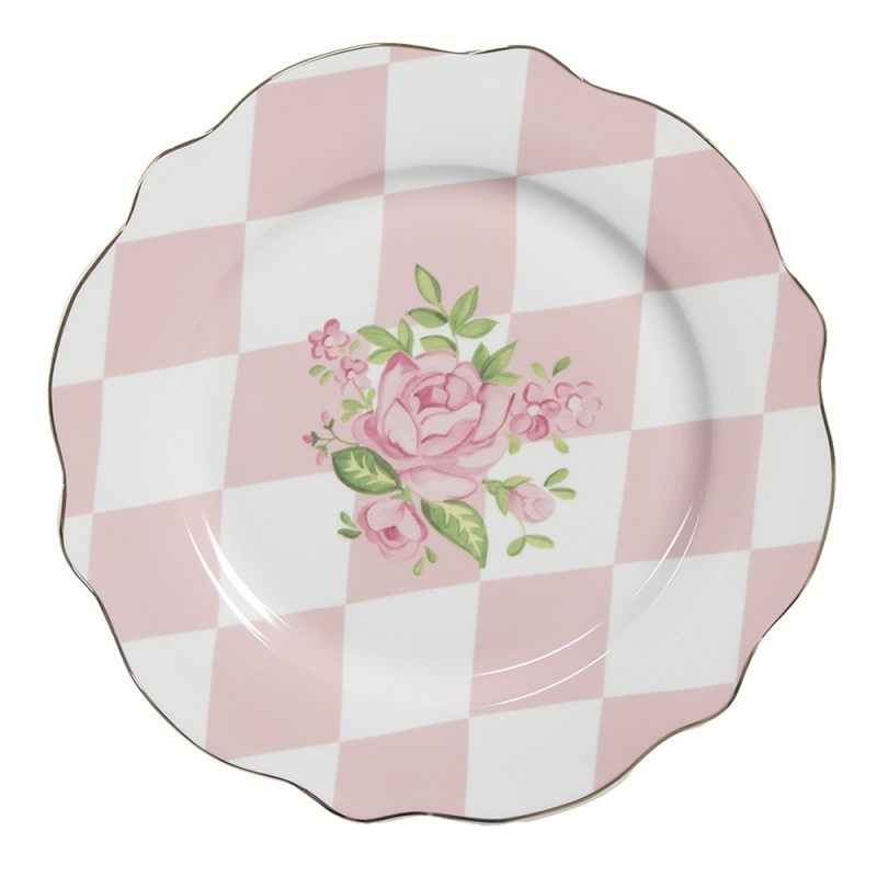 Bílo-růžový dezertní talíř s růžičkami Sweet Roses - Ø 20*2 cm