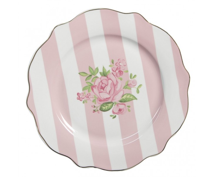 Bílo-růžový dezertní talíř s růžičkami Sweet Roses II - Ø 20*2 cm