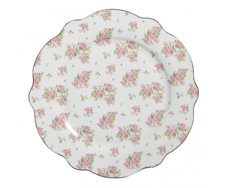 Bílo-růžový jídelní talíř s růžičkami Sweet Roses - Ø 27*2 cm