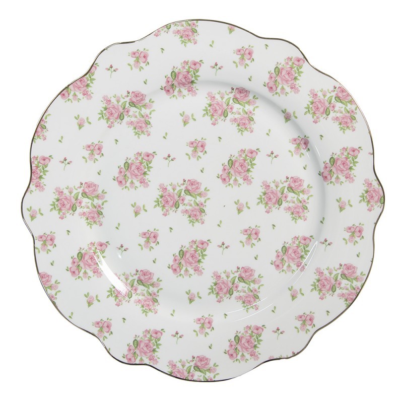 Bílo-růžový jídelní talíř s růžičkami Sweet Roses - Ø 27*2 cm Clayre & Eef