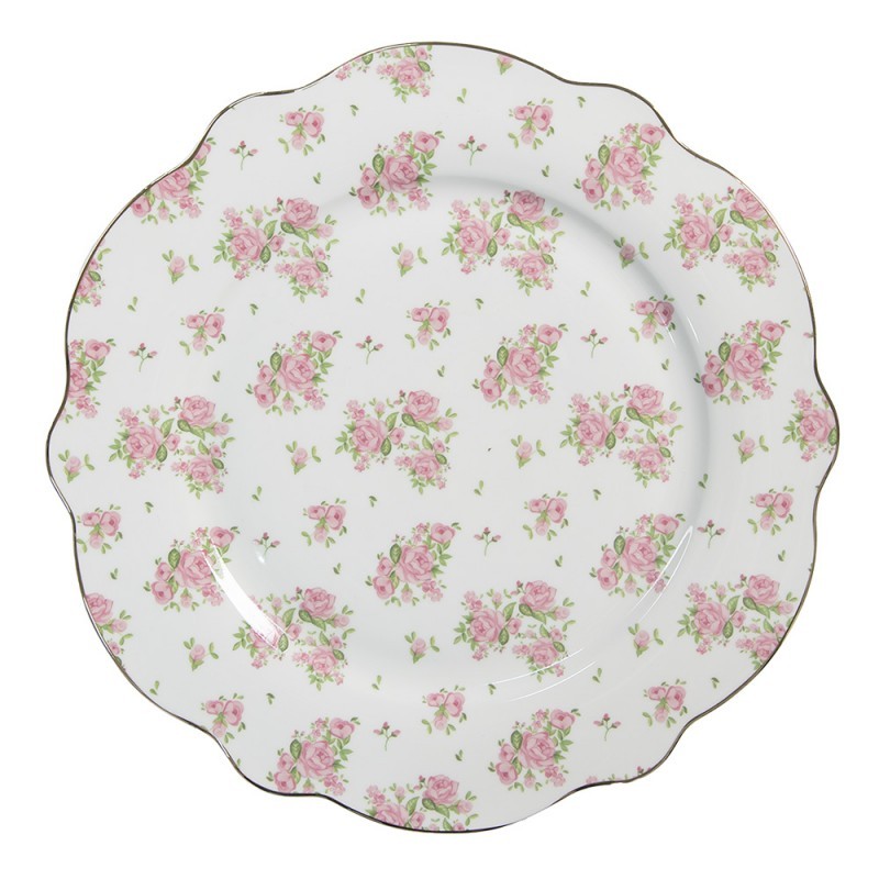 Bílo-růžový jídelní talíř s růžičkami Sweet Roses - Ø 27*2 cm