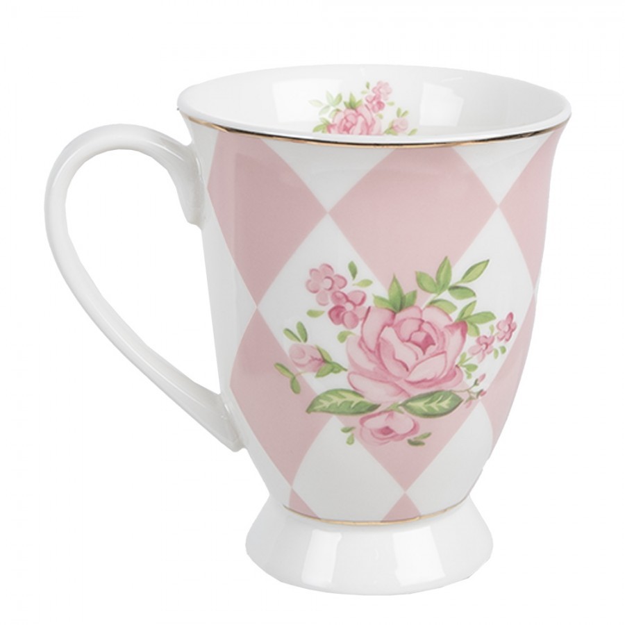 Bílo-růžový hrnek s růžičkami Sweet Roses I - 12*8*10 cm / 300 ml