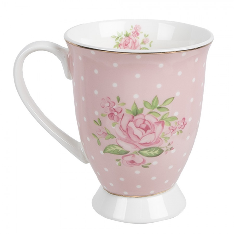Bílo-růžový hrnek s růžičkami Sweet Roses II - 12*8*10 cm / 300 ml