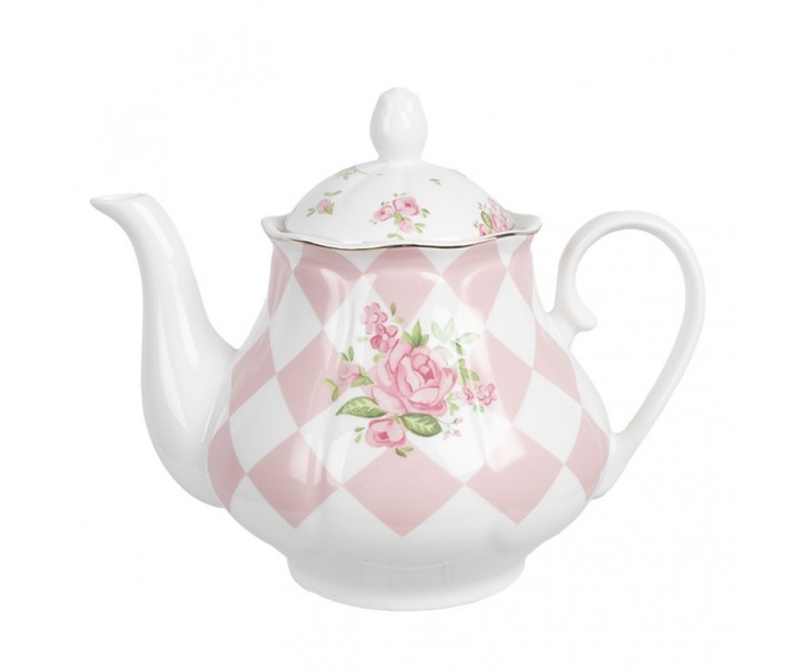 Bílo-růžová konvička na čaj s růžičkami Sweet Roses - 20*14*17 cm / 1000 ml