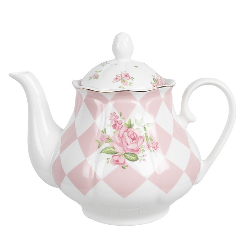 Bílo-růžová konvička na čaj s růžičkami Sweet Roses - 20*14*17 cm / 1000 ml