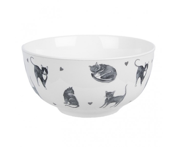 Bílo-šedá porcelánová miska Cats and Kittens – Ø14*7 cm / 500 ml