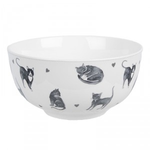 Bílo-šedá porcelánová miska Cats and Kittens – Ø14*7 cm / 500 ml