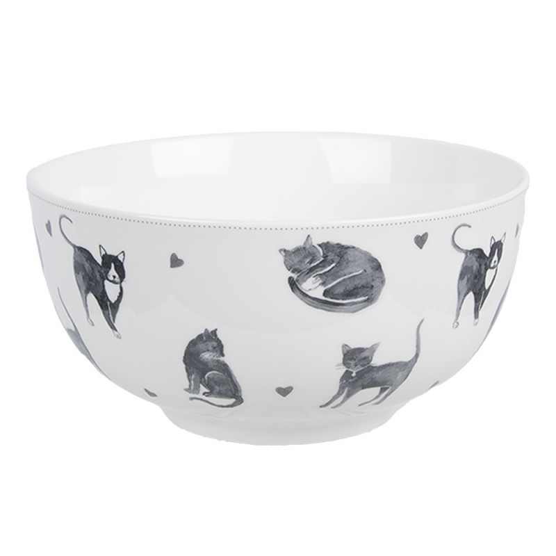 Bílo-šedá porcelánová miska Cats and Kittens – Ø14*7 cm / 500 ml