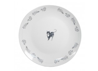 Bílo-šedý porcelánový talířek Cats and Kittens – Ø 20*2 cm