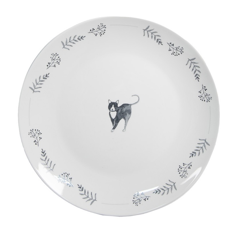 Bílo-šedý porcelánový talířek Cats and Kittens – Ø 20*2 cm CAKYDP