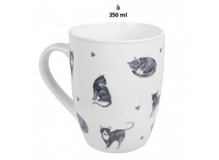 Bílo-šedý porcelánový hrnek Cats and Kittens – 12*8*10 cm / 350 ml