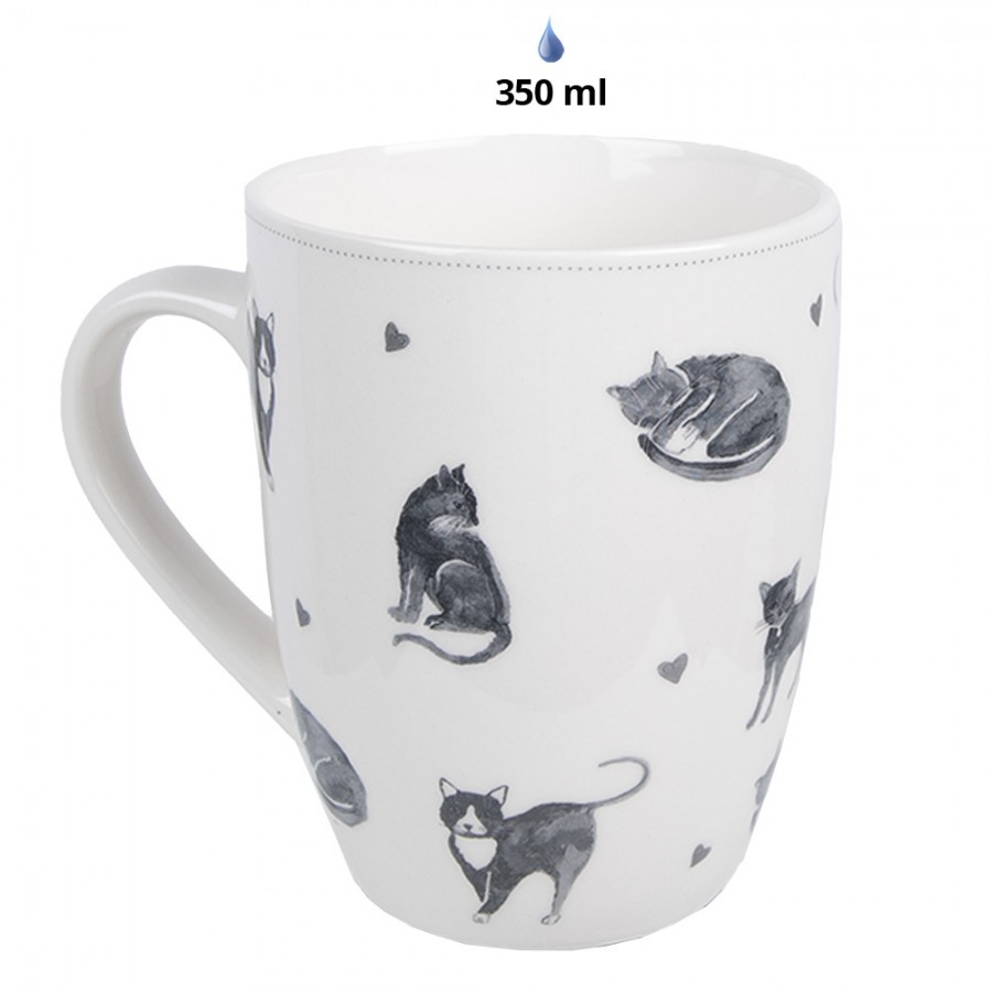 Bílo-šedý porcelánový hrnek Cats and Kittens – 12*8*10 cm / 350 ml