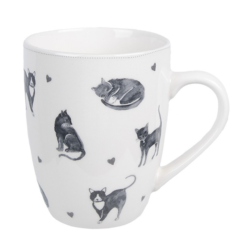 Bílo-šedý porcelánový hrnek Cats and Kittens – 12*8*10 cm / 350 ml Clayre & Eef