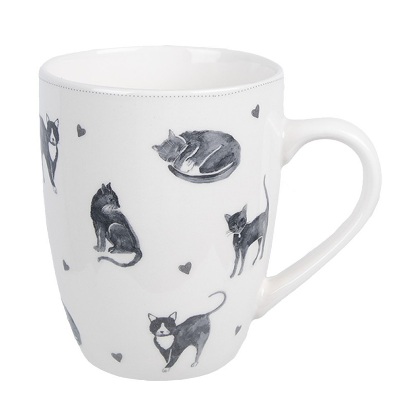 Bílo-šedý porcelánový hrnek Cats and Kittens – 12*8*10 cm / 350 ml